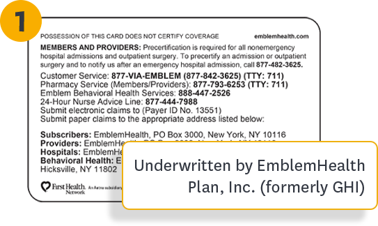 Sample ID Card - Underwritten by EmblemHealth Plan Inc. (formerly GHI)